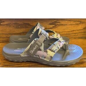 Skechers Foamies Reggae Artsy Sandals Abstract Print Womens 10 Slip Ons Gray